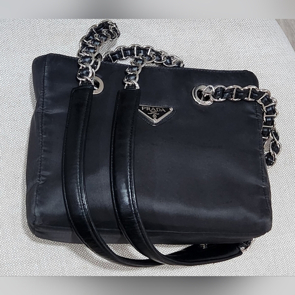 PRADA Black Nylon Tessuto Tote with Leather Thread Chain - Picture 5 of 16